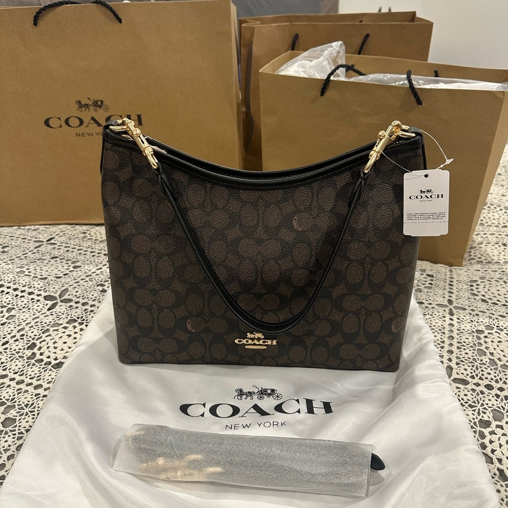 Coach Dark Brown Signature Shoulder Bag